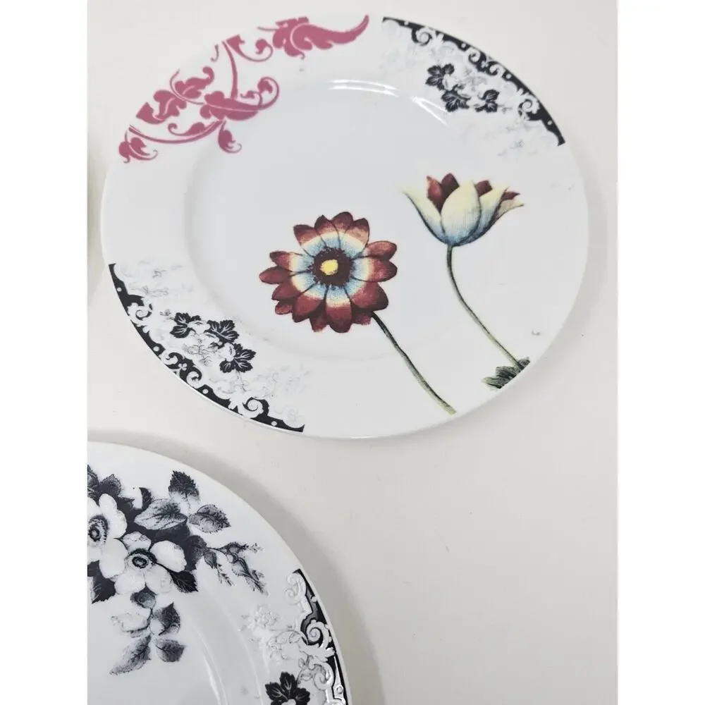 Anthropologie Floral Porcelain Plates Set of 3 8 inch